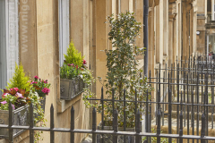 Railings and doorways on Gay St, Bath, Great Britain.