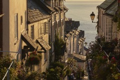 The main street through Clovelly, Devon, Great Britain.