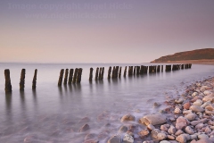 Groyne on the beach at Porlock Weir, near Porlock, Exmoor National Park, Somerset, Great Britain.