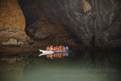A boat inside the underground river, at Puerto Princesa Subterranean River National Park, Palawan, Philippines.