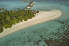 Drone view of Havodda Island, Gaafu Dhaalu atoll, in the far south of the Maldives, Indian Ocean.