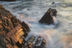 The rocks of Hartland Quay at sunset, north Devon, Great Britain.