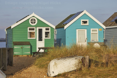 Beach huts on Mudeford sandbank, nr Christchurch, Dorset, Great Britain.