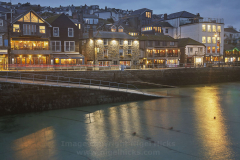 A dusk view of the harbour front at St Ives, Cornwall, Great Britain.